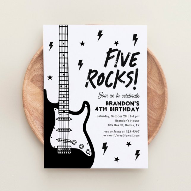 Five Rocks Guitar Rock and Roll 5th Birthday Invitation (Creator Uploaded)