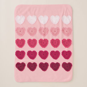 Five rows and columns of knitted hearts sherpa blanket