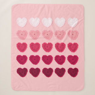 FIVE ROWS AND COLUMNS OF KNITTED HEARTS SHERPA BLANKET