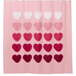 FIVE ROWS AND COLUMNS OF KNITTED HEARTS SHOWER CURTAIN