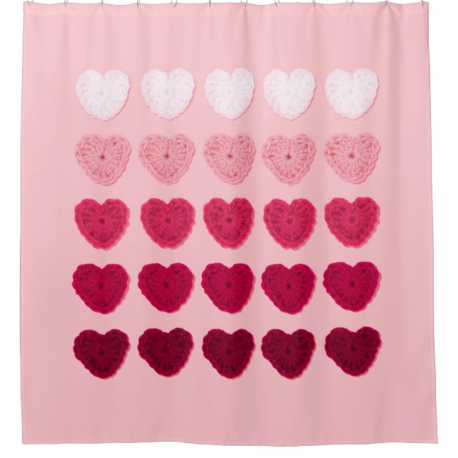 FIVE ROWS AND COLUMNS OF KNITTED HEARTS SHOWER CURTAIN (Front)
