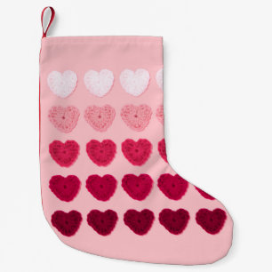 FIVE ROWS AND COLUMNS OF KNITTED HEARTS SMALL CHRISTMAS STOCKING