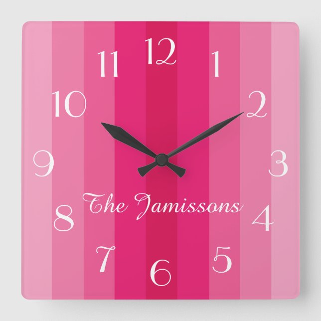 Five Shades of Pink, Clock, Personalised Square Wall Clock (Front)
