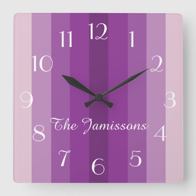 Five Shades of Purple, Name, Round or Square Square Wall Clock (Front)