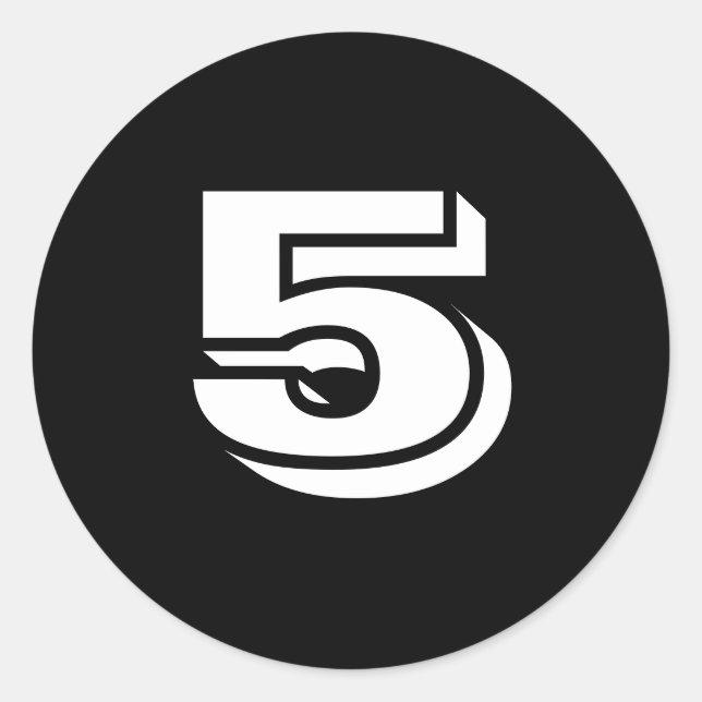 Five Small Round Black Number Stickers by Janz (Front)