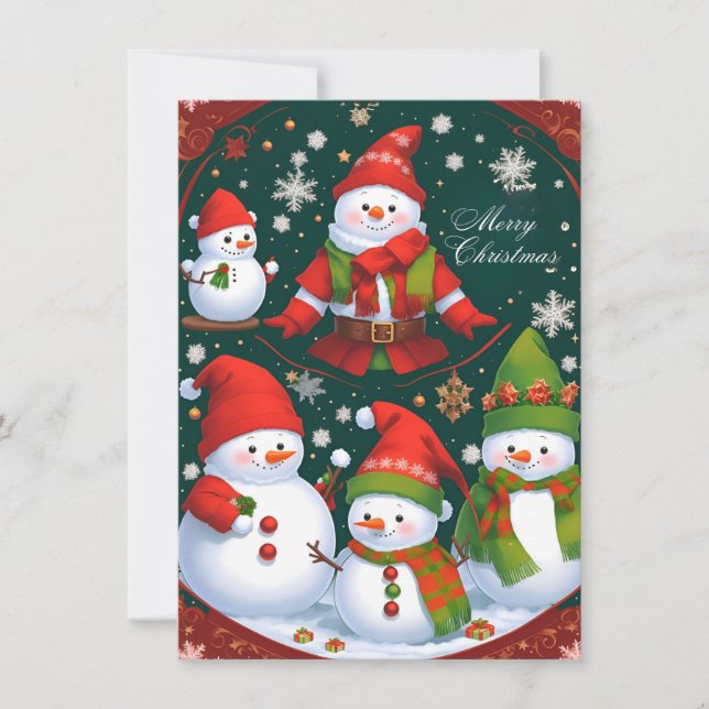 Five Snowmen Smiling at You (blank) Holiday Card (Front)