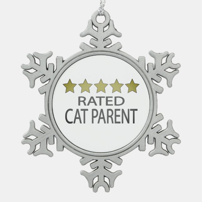 Five Star Cat Parent Snowflake Pewter Christmas Or Ornament (Front)