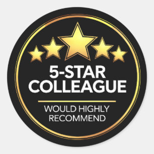 Five Star Colleague, Workmate Gift, Review Classic Round Sticker