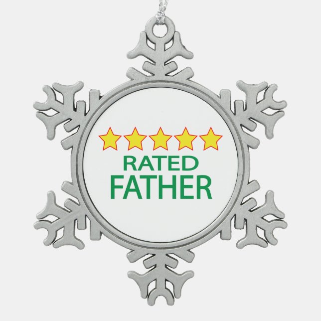 Five Star Father Snowflake Pewter Christmas Ornament (Front)