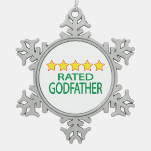 Five Star Godfather Snowflake Pewter Christmas Ornament