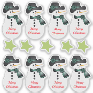 Five Stars And Snowman Custom-Cut Vinyl Sticker