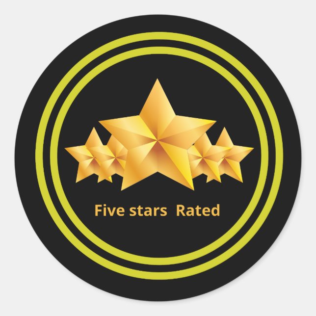 five stars rated golden circles classic round sticker (Front)