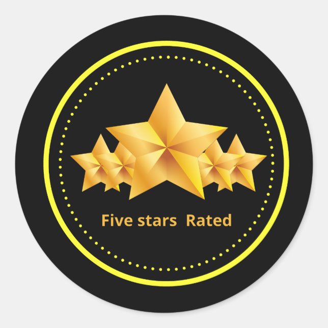 five stars rated golden ring classic round sticker (Front)
