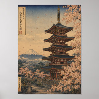 Five-Storied Pagoda in Spring Poster