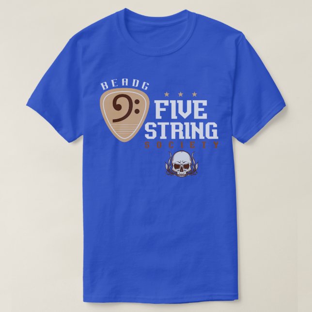 Five String Society Bass Guitar T-Shirt (Design Front)