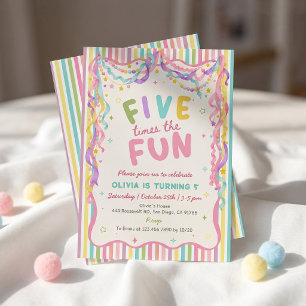Five Times The Fun Girl Birthday Invitation