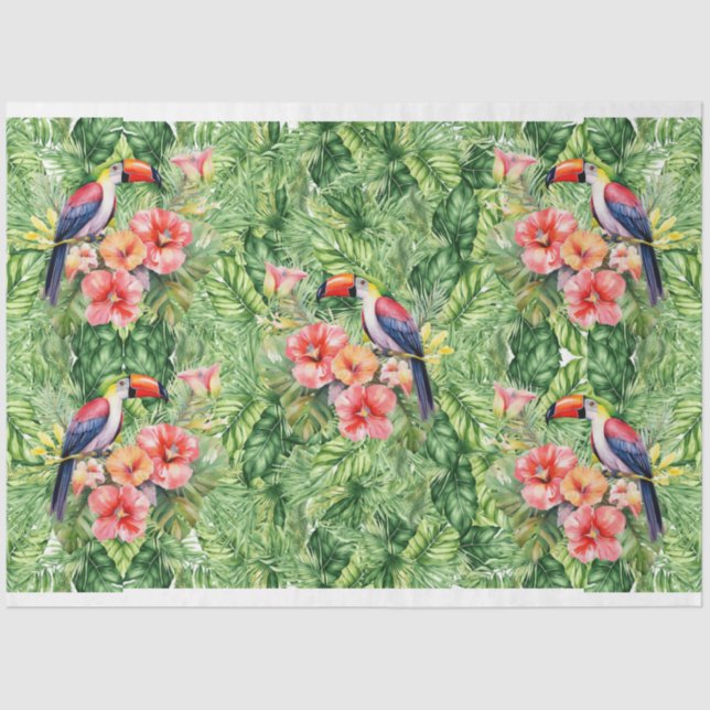 Five Toucans On Tropical Green Foliage Tissue Paper (Front)