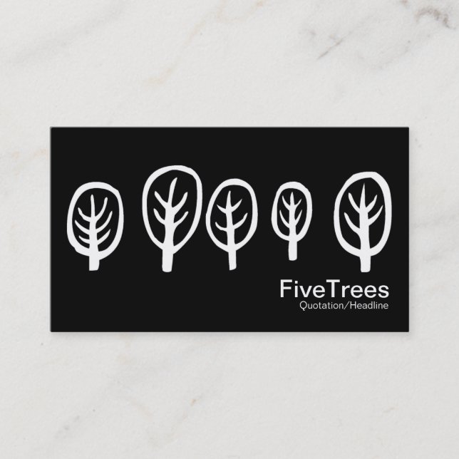 Five Trees - White on Black Business Card (Front)