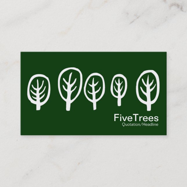 Five Trees - White on Dark Green Business Card (Front)