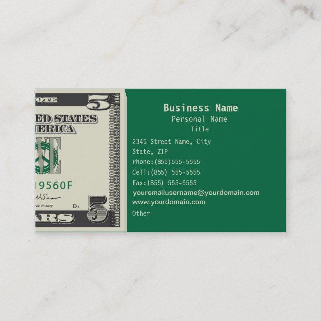 Five US$ Finance Business Business Card (Front)
