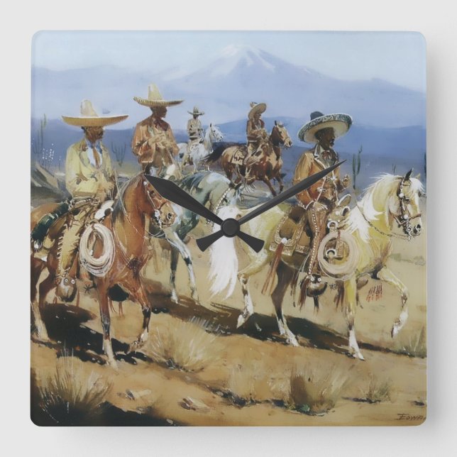 Five Vaqueros on Horseback by Edward Borein Square Wall Clock (Front)