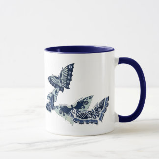 Five Vintage Blue Butterflies Mug