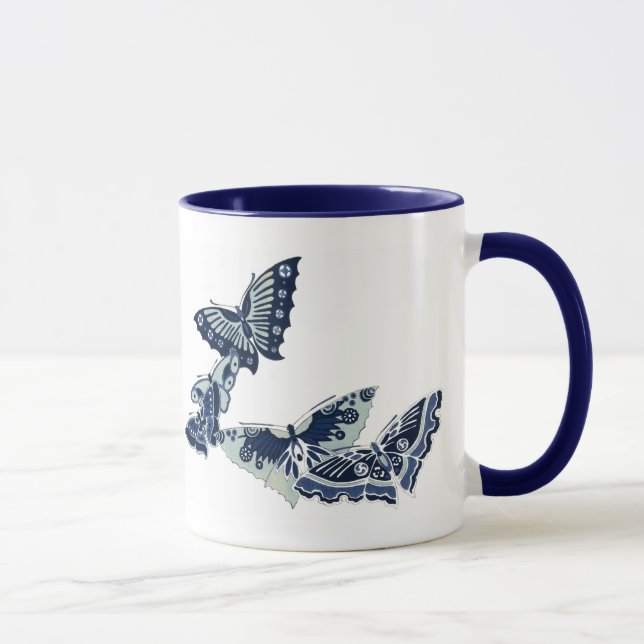 Five Vintage Blue Butterflies Mug (Right)