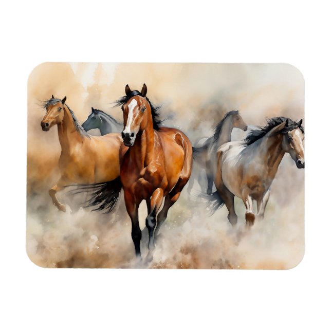 “Five Wild Mustangs” Dusty Western Watercolour Magnet (Horizontal)