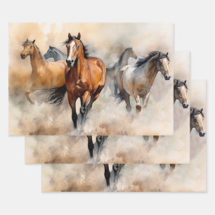 “Five Wild Mustangs” Dusty Western Watercolour Wrapping Paper Sheet