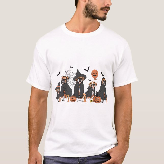  Five Witch Boxer Dog Halloween Boxer Dog Spooky  T-Shirt (Front)