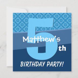 Five Year Old Birthday Blue Pattern For Boy V06D Invitation