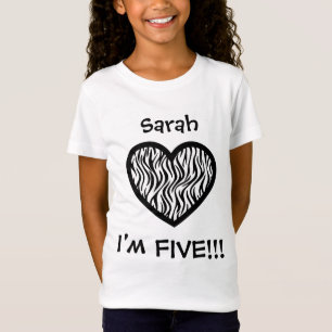Five Years 5th Birthday Black Zebra Heart V033N T-Shirt