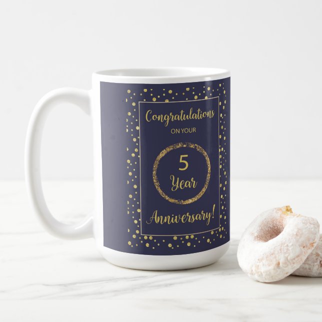 Five Years Business Anniversary Navy and Gold-Look Coffee Mug (With Donut)