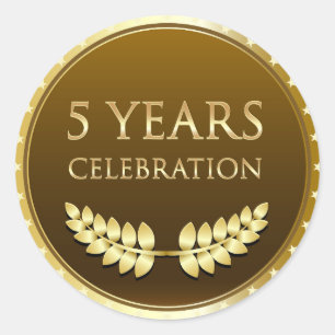 Five Years Celebration Gold Classic Round Sticker