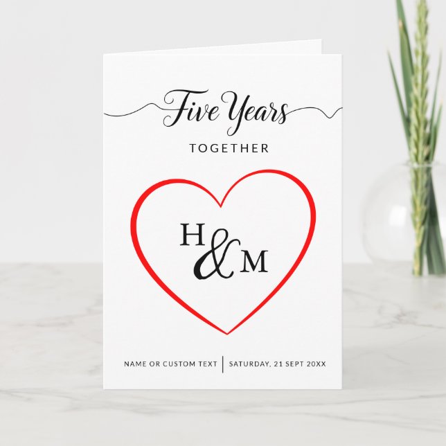 Five Years Together 5th Wedding Anniversary Card (Front)