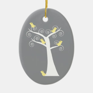 Five Yellow Birds in a Tree Ornament