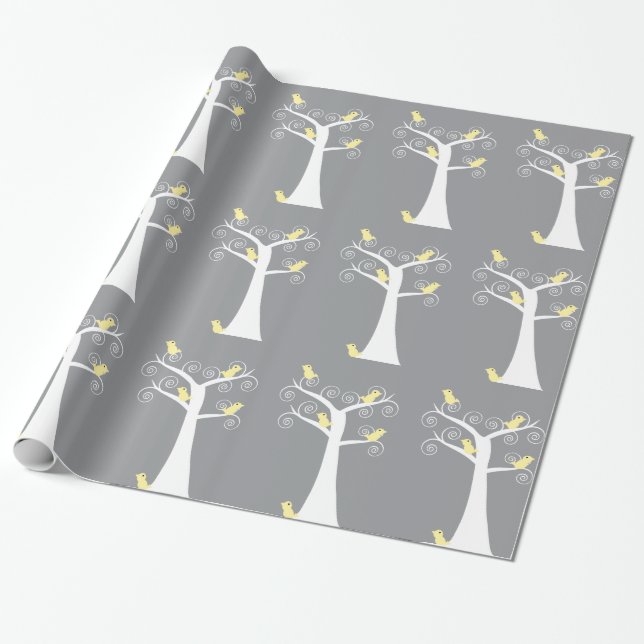 Five Yellow Birds in a Tree Wrapping Paper (Unrolled)
