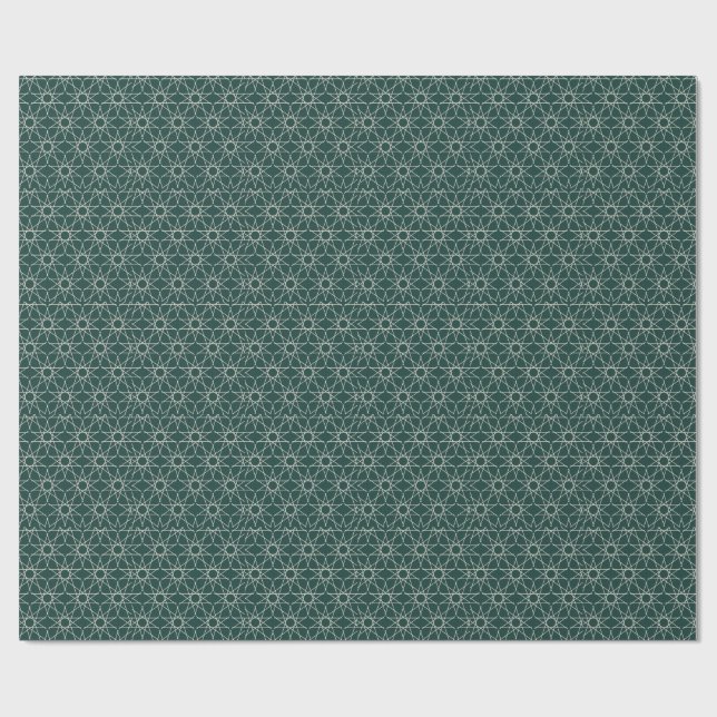 Fivefold Star Geometry in Deep Teal and Ivory Wrap Wrapping Paper (Flat)