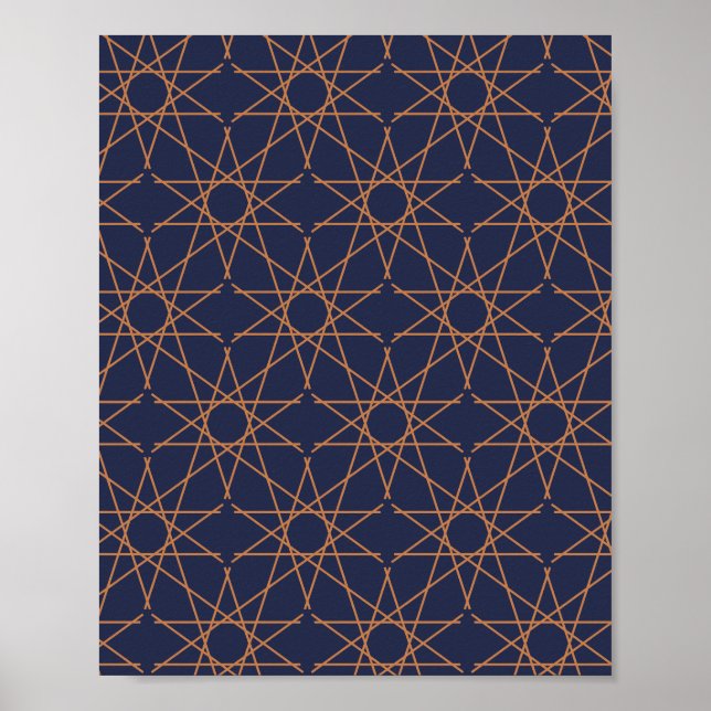 Fivefold Star Geometry in Indigo and Copper Poster (Front)
