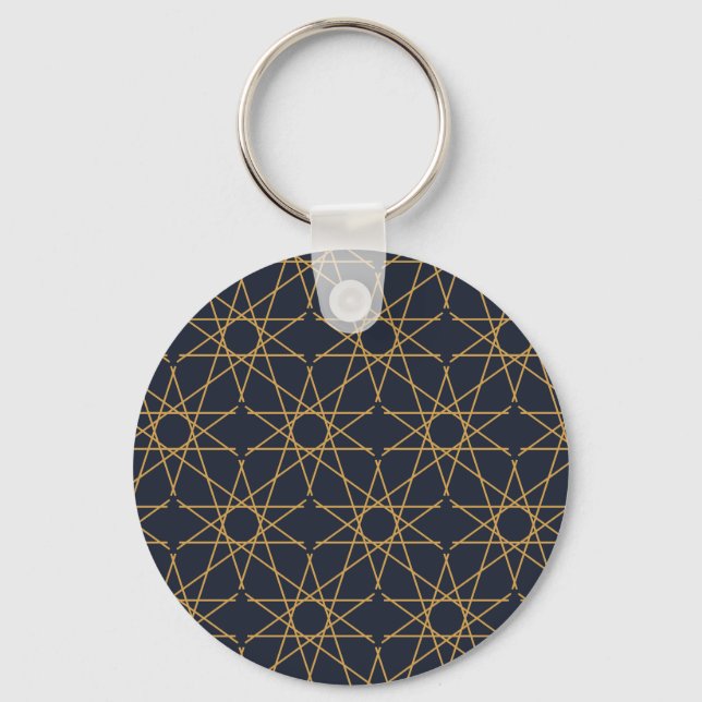 Fivefold Star Geometry Midnight Gold Keychain (Front)