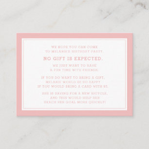 Fiver 5 Dollar Pink White Girl's Birthday Party Enclosure Card