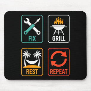 Fix Grill Rest Repeat Funny BBQ Grilling Dad Mouse Mat