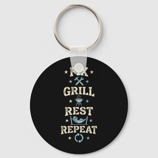 Fix Grill Rest Repeat Funny Handyman Bbq Men Key Ring (Front)