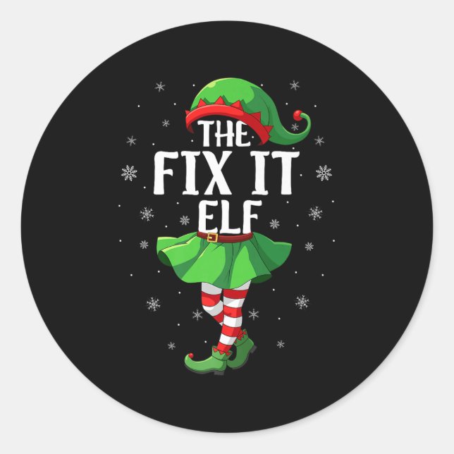 Fix It Elf Christmas Girls Women Elf Squad Xmas Fa Classic Round Sticker (Front)