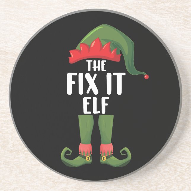 Fix It Elf Family Matching Group Christmas  Coaster (Front)