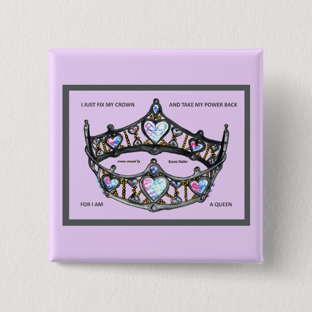 Fix my crown take power back am queen pink silver 15 cm square badge (Front)