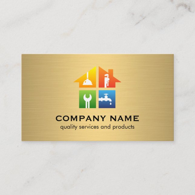 Fix Repair Icons | Gold Metallic Business Card (Front)