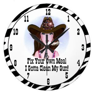 "Fix Your Own Meal - I Gotta Clean My Gun!" Large Clock