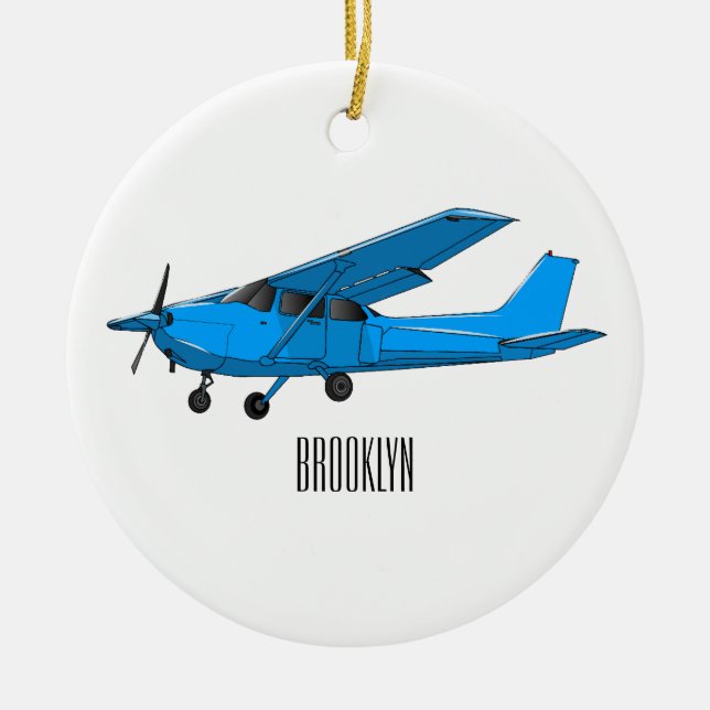 Fixed-wing aircraft cartoon illustration ceramic tree decoration (Front)