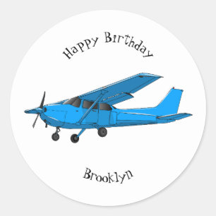 Fixed-wing aircraft cartoon illustration classic round sticker
